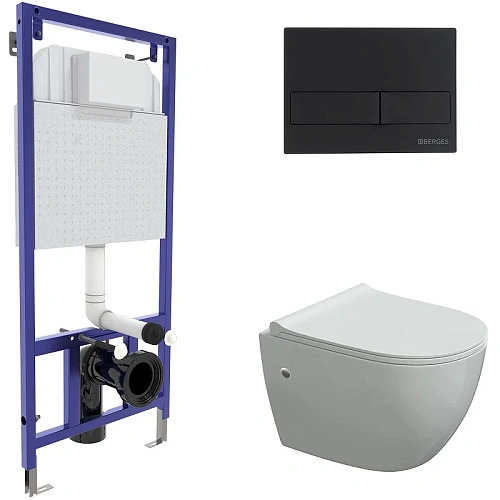 Комплект унитаза BERGES OKUS с инсталляцией NOVUM525, кнопкой L5 Soft Touch черной, сиденье дюроплас 043280 Комплект унитаза BERGES OKUS с инсталляцией NOVUM525, кнопкой L5 Soft Touch черной, сиденье дюроплас 043280