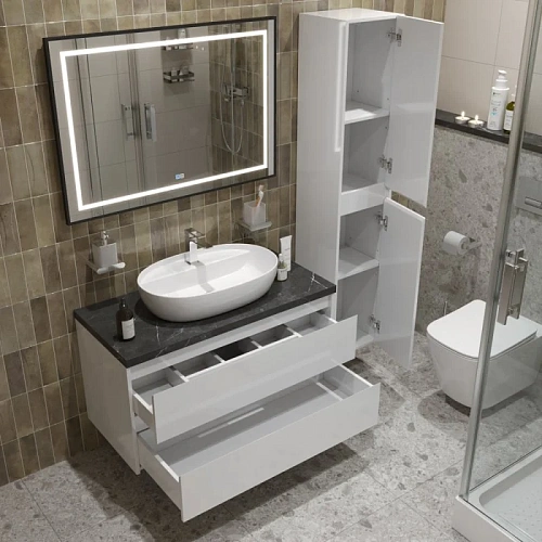 Тумба со столешницей и раковиной BelBagno KRAFT 100 kraft100bo-kepmno-1346-set подвесная KRAFT100BO-KEPMNO-1346-SET Тумба со столешницей и раковиной BelBagno KRAFT 100 kraft100bo-kepmno-1346-set подвесная KRAFT100BO-KEPMNO-1346-SET