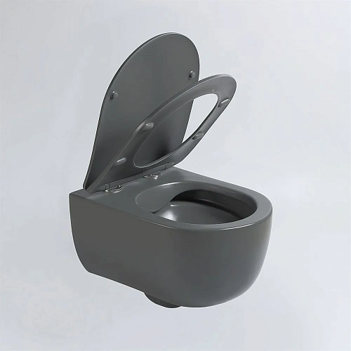 Унитаз подвесной Vincea Evo VT1-34SMA безободковый, цвет антрацит матовый, ультратонкое soft-close с Унитаз подвесной Vincea Evo VT1-34SMA безободковый, цвет антрацит матовый, ультратонкое soft-close с