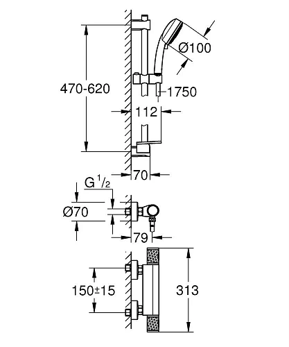 Смеситель для душа GROHE Precision Feel с душевым гарнитуром, хром (34791000) термостатитеский Смеситель для душа GROHE Precision Feel с душевым гарнитуром, хром (34791000) термостатитеский