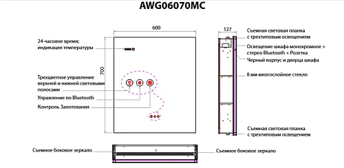 Зеркальный шкаф ArtDecco Winter Glamour 60 AWG06070MC с подсветкой Зеркальный шкаф ArtDecco Winter Glamour 60 AWG06070MC с подсветкой