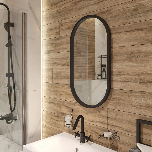 Зеркало DIWO Казань 45 черное, с подсветкой, овальное, в стиле лофт, сенсорное управление 543684 Зеркало DIWO Казань 45 черное, с подсветкой, овальное, в стиле лофт, сенсорное управление 543684