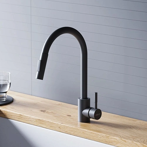Смеситель для кухни Dorff Logic D3007522 с вытягивающимся изливом, черный Смеситель для кухни Dorff Logic D3007522 с вытягивающимся изливом, черный