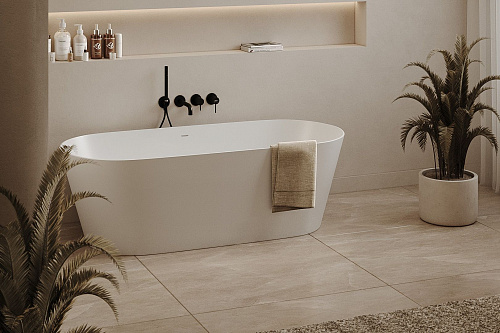 Ванна отдельностоящая ABBER AS9622 165x70 универсальная, белая матовая, искусственный камень Ванна отдельностоящая ABBER AS9622 165x70 универсальная, белая матовая, искусственный камень