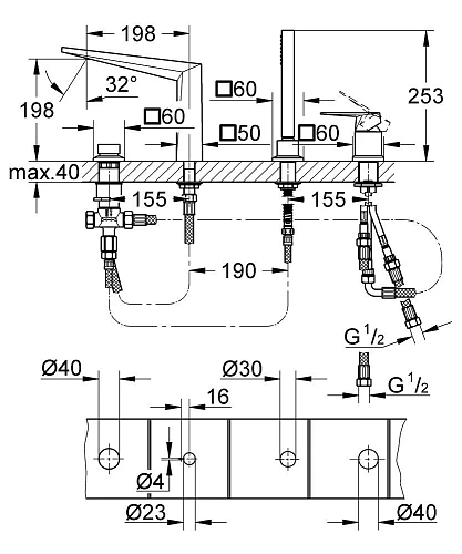 Смеситель на борт ванны GROHE Allure Brilliant, на 4 отверстия, темный графит матовый (19787AL1) Смеситель на борт ванны GROHE Allure Brilliant, на 4 отверстия, темный графит матовый (19787AL1)