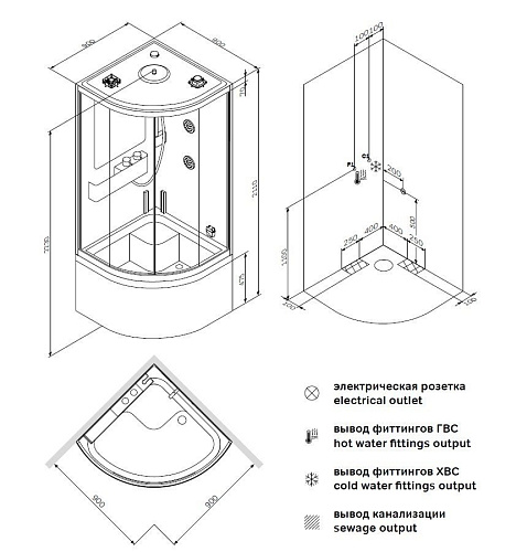 Душевая кабина AM.PM Like Deep W80C-020A-090MTA с гидромассажем 90х90 см Душевая кабина AM.PM Like Deep W80C-020A-090MTA с гидромассажем 90х90 см