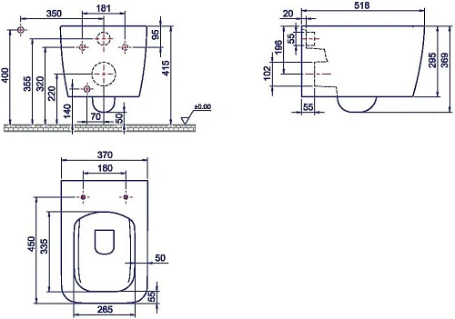 Унитаз подвесной Boheme Zen матовый черный (без крышки) 967-B Унитаз подвесной Boheme Zen матовый черный (без крышки) 967-B