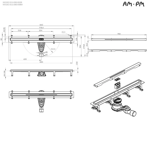 Душевой лоток AM.PM Master Flow W01SC-S11-080-05BM slim line 80см, черный матовый Душевой лоток AM.PM Master Flow W01SC-S11-080-05BM slim line 80см, черный матовый