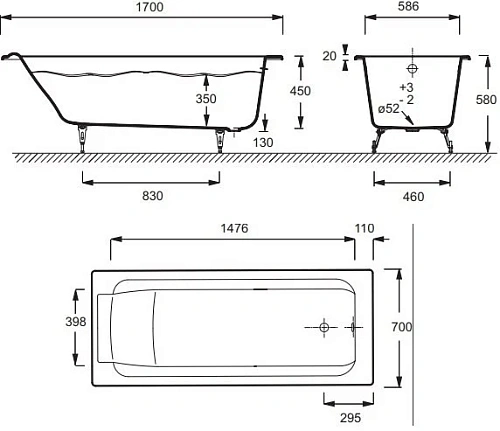 Ванна чугунная Jacob Delafon Parallel 170x70 E2947-S-00 Ванна чугунная Jacob Delafon Parallel 170x70 E2947-S-00