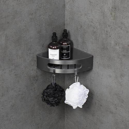 Полка Lemark SHELF LINE угловая с крючками, графит/вставка-пластик графит 9776048 Полка Lemark SHELF LINE угловая с крючками, графит/вставка-пластик графит 9776048