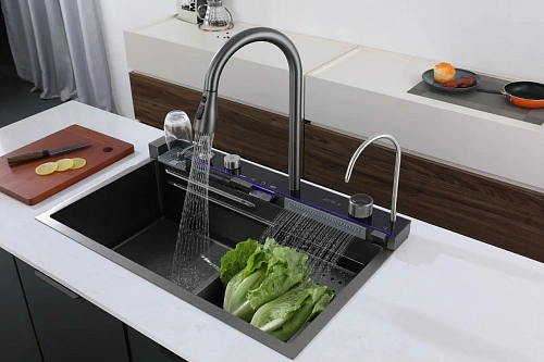 Кухонная мойка Ceruttispa GLORIA II CT10356 nano black серая из нержавеющей стали 750х460х230 Кухонная мойка Ceruttispa GLORIA II CT10356 nano black серая из нержавеющей стали 750х460х230