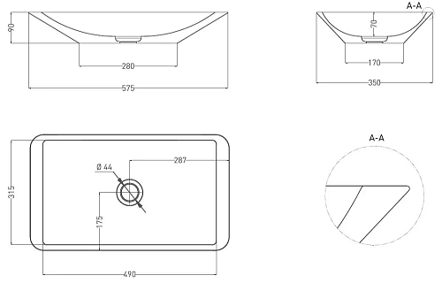 Раковина Salini CALLISTA 03 1101107G 575x350 накладная S-Sense Раковина Salini CALLISTA 03 1101107G 575x350 накладная S-Sense