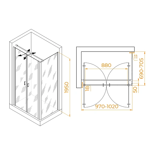 Душевой уголок RGW PA-144 (PA-104+Z-050-2+O-104) 1000x700 мм 060814407-011 хром Easy Clean Душевой уголок RGW PA-144 (PA-104+Z-050-2+O-104) 1000x700 мм 060814407-011 хром Easy Clean