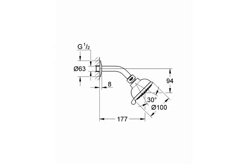 Верхний душ GROHE New Tempesta Rustic 100 IV с душевым кронштейном, хром (26089001) Верхний душ GROHE New Tempesta Rustic 100 IV с душевым кронштейном, хром (26089001)
