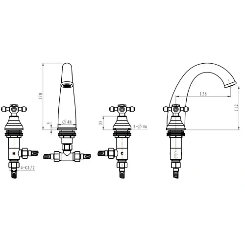 Смеситель для раковины Boheme Medici Presente 317 на 3 отверстия Смеситель для раковины Boheme Medici Presente 317 на 3 отверстия