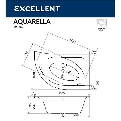 Акриловая ванна EXCELLENT Aquarella 150x100 правая SMART бронза WAEX.ARP15.SMART.BR Акриловая ванна EXCELLENT Aquarella 150x100 правая SMART бронза WAEX.ARP15.SMART.BR