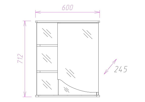 Зеркальный шкаф Onika ВИОЛА 60.01 правый 206004 Зеркальный шкаф Onika ВИОЛА 60.01 правый 206004