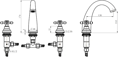 Смеситель для раковины Boheme Сamelia на 3 отверстия 317-Camelia Смеситель для раковины Boheme Сamelia на 3 отверстия 317-Camelia
