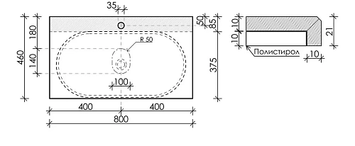 Столешница Sancos TT80A1X 800х460 Столешница Sancos TT80A1X 800х460
