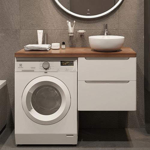 Тумба с раковиной STWORKI Берген 60 белая с темной столешницей 122, Moon 1, L 549683 Тумба с раковиной STWORKI Берген 60 белая с темной столешницей 122, Moon 1, L 549683