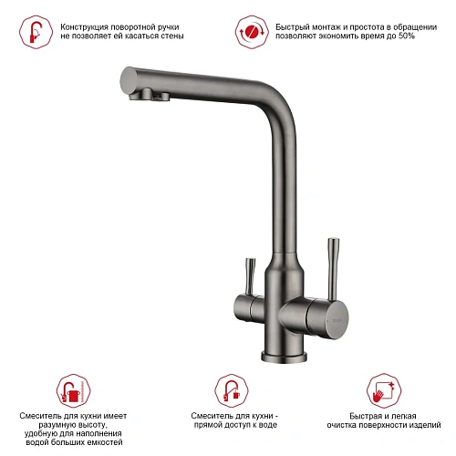 Смеситель для кухни Raglo R81.61.09 с подключением к фильтру, графит Смеситель для кухни Raglo R81.61.09 с подключением к фильтру, графит