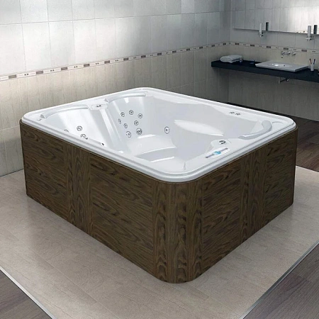 Мини бассейн Radomir Делюкс 1-30-0-0-4-053Б белый, Gold, 2140х1680, рама-подставка, система слива, подголовники 3 шт., 27 гидромассажных форсунок, пневмокнопка 2 шт., регулятор воздуха 2 шт.