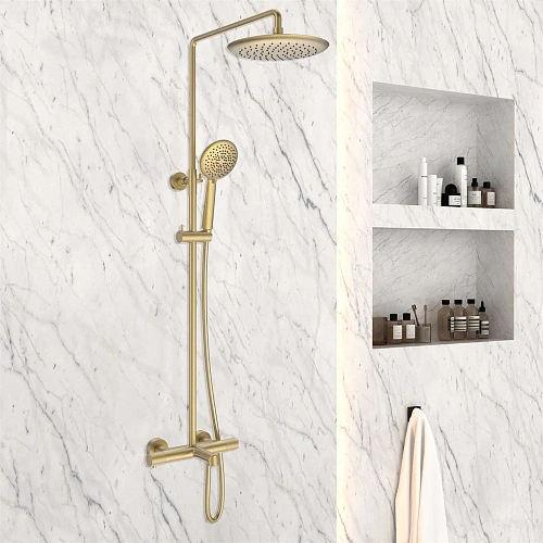 Душевая система Vincea Desire VSFS-1D1TBG термостатическая с изливом, 25см верх душ, брашированное з Душевая система Vincea Desire VSFS-1D1TBG термостатическая с изливом, 25см верх душ, брашированное з