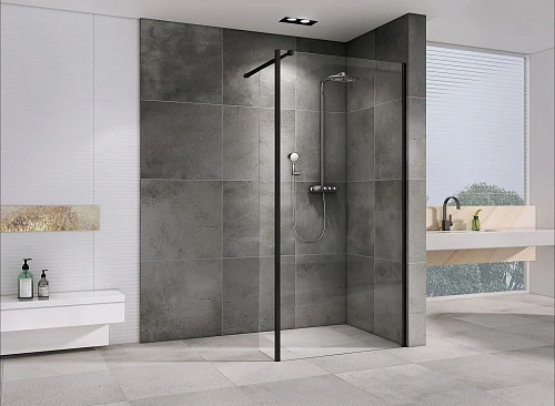 Душевая перегородка ABBER Immer Offen AG66120B 120 см универсальная, профиль черный, стекло прозрачное Душевая перегородка ABBER Immer Offen AG66120B 120 см универсальная, профиль черный, стекло прозрачное