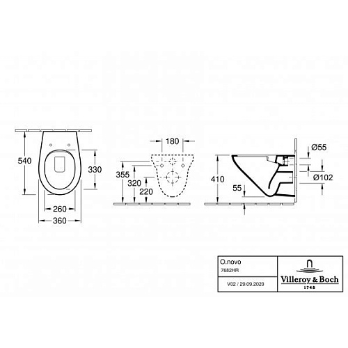 Унитаз подвесной с сиденьем Villeroy & Boch O.novo 7682HR01 Унитаз подвесной с сиденьем Villeroy & Boch O.novo 7682HR01