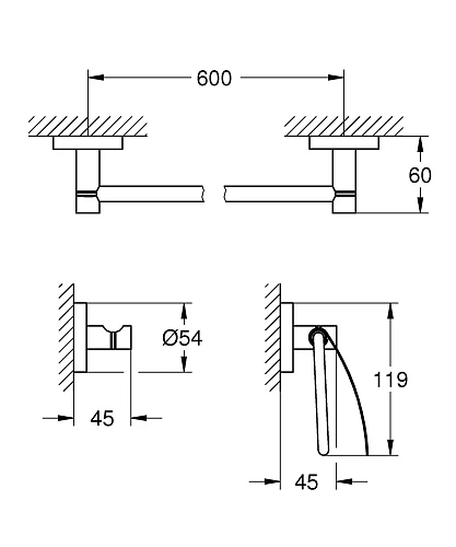 Комплект аксессуаров GROHE Essentials (3 предмета), суперсталь (40775DC1) Комплект аксессуаров GROHE Essentials (3 предмета), суперсталь (40775DC1)