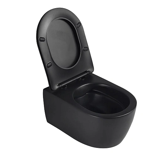 Унитаз подвесной ABBER Bequem AC1104MB черный матовый, безободковый с крышкой микролифт Унитаз подвесной ABBER Bequem AC1104MB черный матовый, безободковый с крышкой микролифт