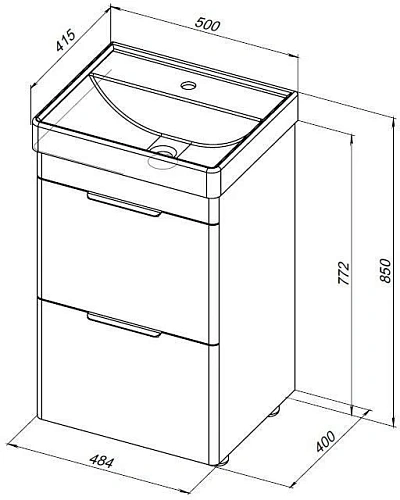 Тумба под раковину Aquanet Ирис new 50 белый глянец (2 ящика) 00310151 Тумба под раковину Aquanet Ирис new 50 белый глянец (2 ящика) 00310151