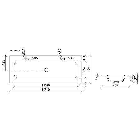 Раковина Ceramica Nova Grace CN7016MB накладная, с двумя отверстиями под смеситель 1210x457x137 мм, черный матовый Раковина Ceramica Nova Grace CN7016MB накладная, с двумя отверстиями под смеситель 1210x457x137 мм, черный матовый
