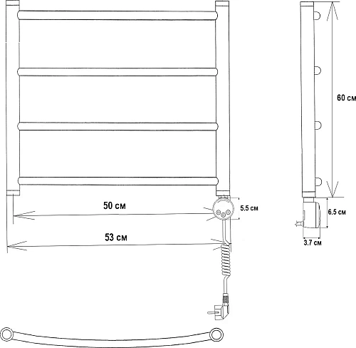 Полотенцесушитель электрический EWRIKA Сафо D 60х50 R, чёрный матовый, лесенка, стальной, с терморег 465630 Полотенцесушитель электрический EWRIKA Сафо D 60х50 R, чёрный матовый, лесенка, стальной, с терморег 465630