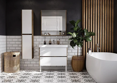 Зеркальный шкаф Aquaton Сканди 90 белый, дуб рустикальный 1A252302SDZ90 Зеркальный шкаф Aquaton Сканди 90 белый, дуб рустикальный 1A252302SDZ90