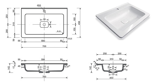 Раковина Эстет Kare luxe silk ФР-00014938 700х450 накладная Раковина Эстет Kare luxe silk ФР-00014938 700х450 накладная
