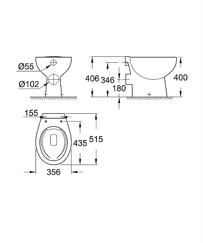 Унитаз напольный GROHE Bau Ceramic, горизонтальный выпуск (без сиденья), альпин-белый (39430000) Унитаз напольный GROHE Bau Ceramic, горизонтальный выпуск (без сиденья), альпин-белый (39430000)