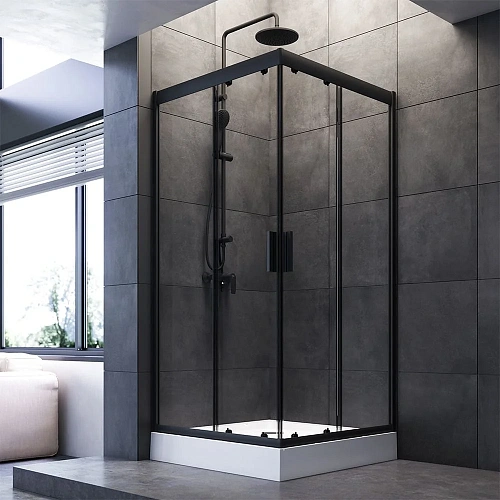 Душевой уголок AM.PM Gem W90G-403-090BT Slide 90x90 стекло прозрачное, профиль черный матовый Душевой уголок AM.PM Gem W90G-403-090BT Slide 90x90 стекло прозрачное, профиль черный матовый
