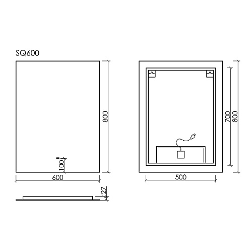 Зеркало Sancos SQUARE SQ600 600х800 с подсветкой Зеркало Sancos SQUARE SQ600 600х800 с подсветкой