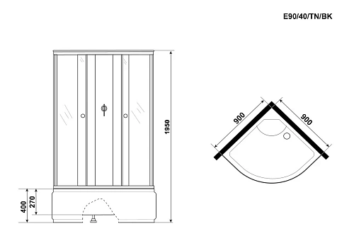 Душевая кабина Niagara Eco E90/40/TN/BK (900х900х1950) E90/40/TN/BK Душевая кабина Niagara Eco E90/40/TN/BK (900х900х1950) E90/40/TN/BK