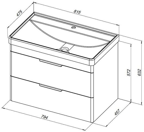 Тумба под раковину Aquanet Ирис new 815 белый глянец (2 ящика) 00310146 Тумба под раковину Aquanet Ирис new 815 белый глянец (2 ящика) 00310146