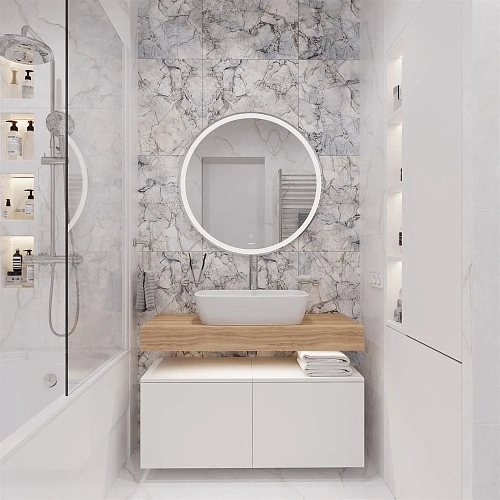 Комплект мебели STWORKI Ольборг 100 столешница дуб французский, без отверстий, 2 тумбы 50, с раковин 536107 Комплект мебели STWORKI Ольборг 100 столешница дуб французский, без отверстий, 2 тумбы 50, с раковин 536107