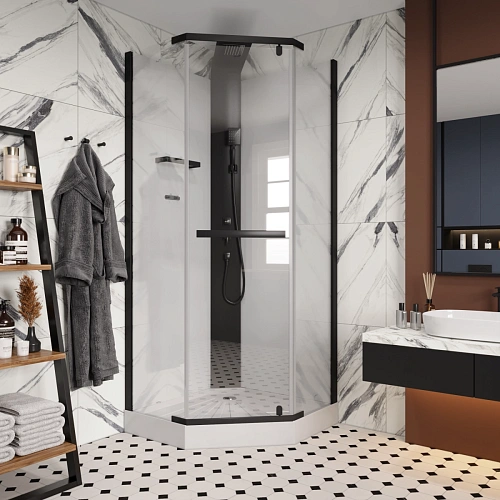 Душевая кабина Ceruttispa CHIKA901B без крыши 90x90x215-225 профиль черный, стекло прозрачное Душевая кабина Ceruttispa CHIKA901B без крыши 90x90x215-225 профиль черный, стекло прозрачное