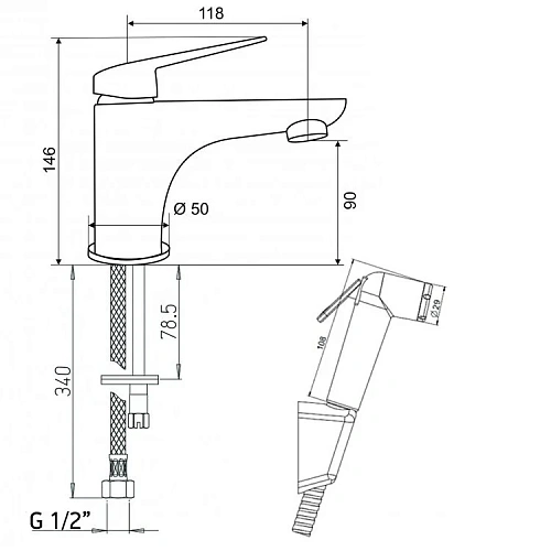 Смеситель для раковины Paini Laguna LACR205/574 с гигиеническим душем Смеситель для раковины Paini Laguna LACR205/574 с гигиеническим душем