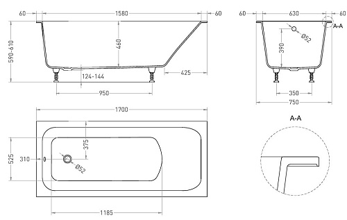 Ванна из искусственного камня Salini ORLANDA 170х75 102027M S-Stone Ванна из искусственного камня Salini ORLANDA 170х75 102027M S-Stone
