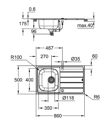 Кухонная мойка GROHE K200 45-S 86/50 (31552SD1) Кухонная мойка GROHE K200 45-S 86/50 (31552SD1)