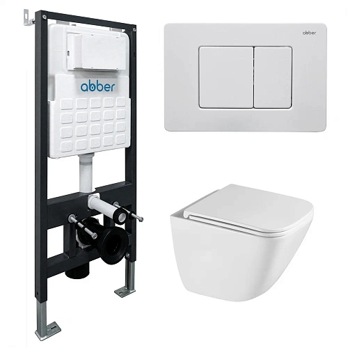 Комплект унитаза ABBER Rechteck AC1220TC белый, с закрытым дном с инсталляцией AC0105 и кнопкой AC0120MW белая матовая Комплект унитаза ABBER Rechteck AC1220TC белый, с закрытым дном с инсталляцией AC0105 и кнопкой AC0120MW белая матовая