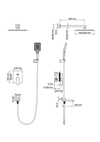 Душевая система Wonzon & Woghand встраиваемая, темный графит (WW-88087068-BGM) Душевая система Wonzon & Woghand встраиваемая, темный графит (WW-88087068-BGM)