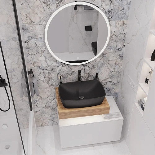 Комплект мебели STWORKI Ольборг 60 столешница дуб французский, без отверстий, с тумбой 80, с раковин 542478 Комплект мебели STWORKI Ольборг 60 столешница дуб французский, без отверстий, с тумбой 80, с раковин 542478