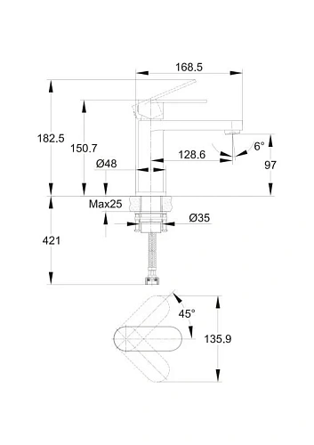 Смеситель для раковины Cersanit ELIO (A63044) однорычажный 63044 Смеситель для раковины Cersanit ELIO (A63044) однорычажный 63044